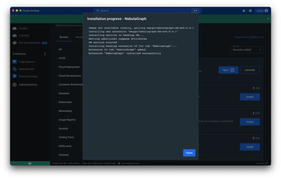 Nebulagraph installation progress docker desktop